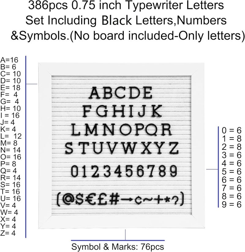 G GAMIT Felt Letter Board Letters Set - Pre-cut 0.75inch Black Typewriter Letters 386pcs with Canvas Bag (No Board Included) - Image 2